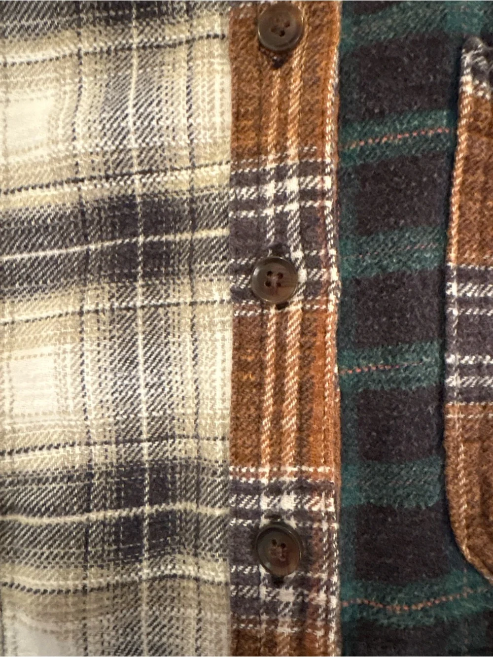 BDG Patchwork Plaid Button-Down Shirt - Brown/Green/White - Picture 4 of 5